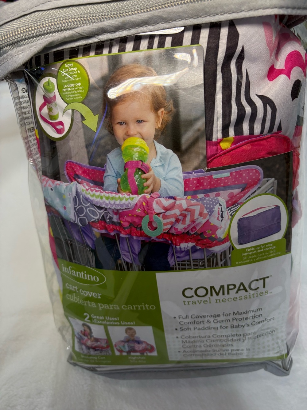 Infantino Travel Cart Cover in Pink, Purple & Gray Pattern